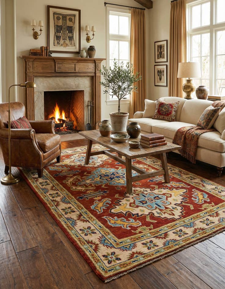 Detail image of  5' 7 x 8'  Hand Knotted Kazak Oriental Rug