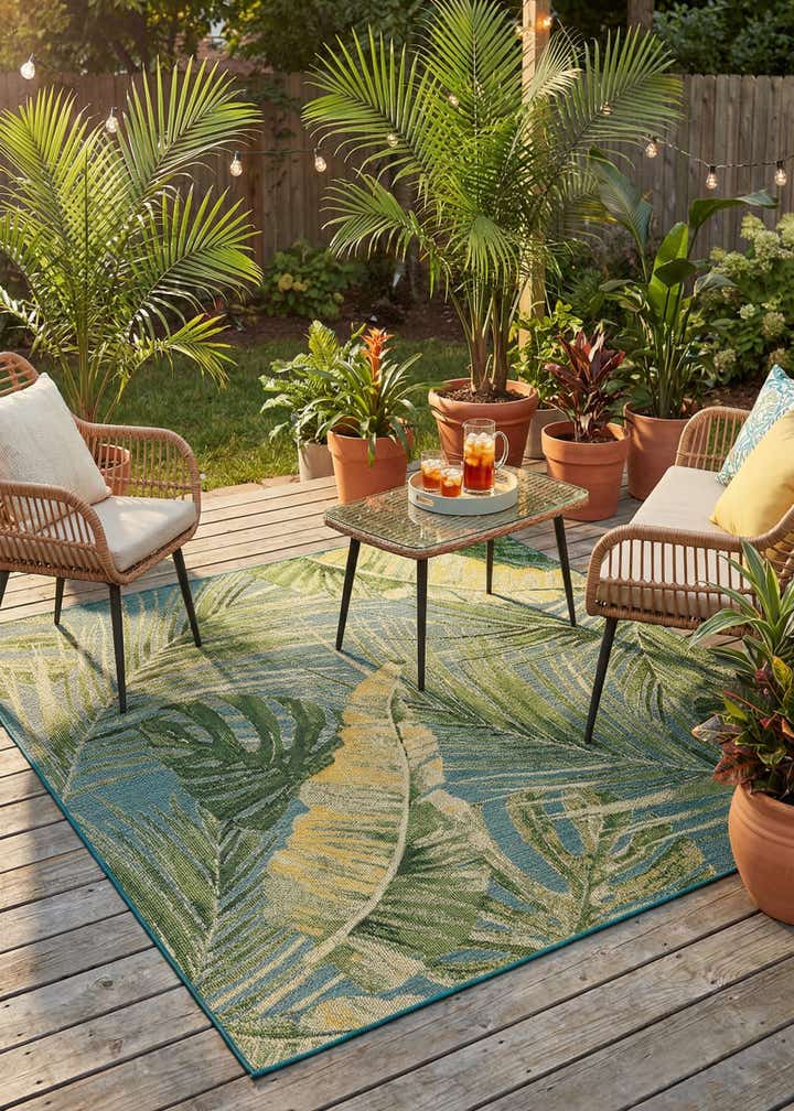 7' 10 x 7' 10 Easy-Clean Botanical Indoor / Outdoor Square Rug