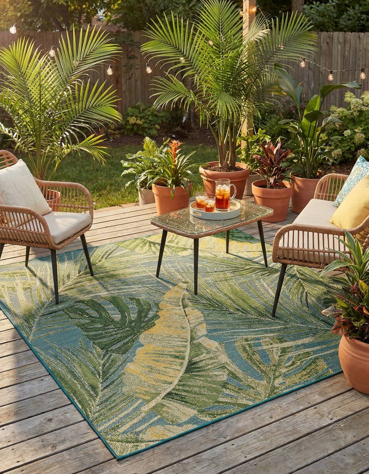Detail image of 7' 10 x 7' 10  Washable Botanical Indoor / Outdoor Square Rug