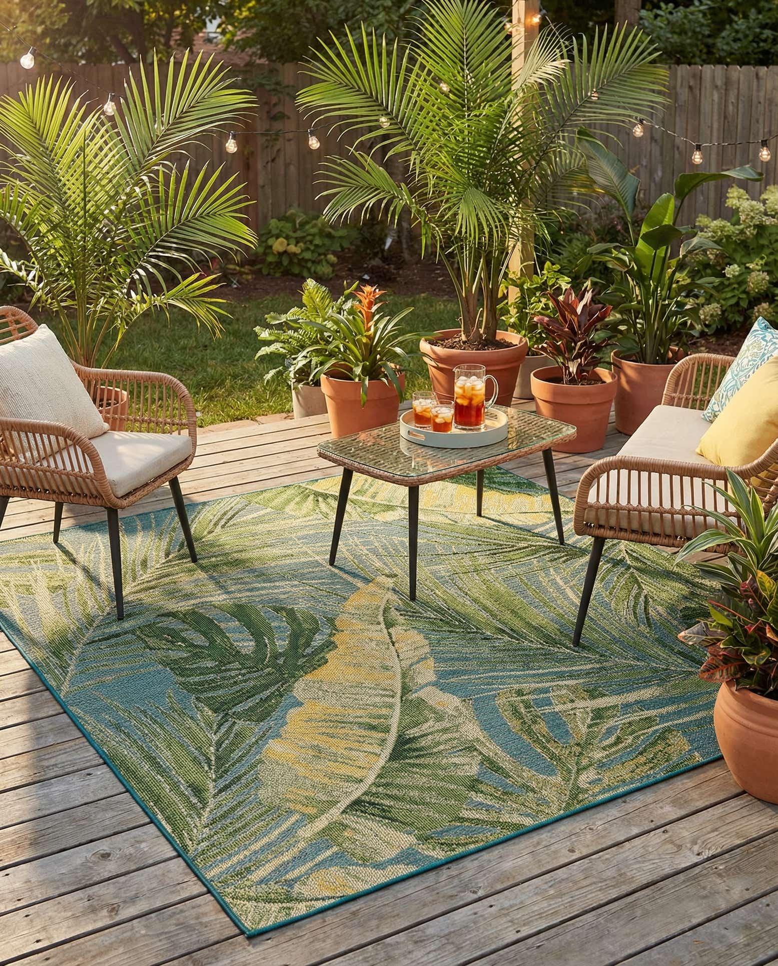 7' 10 x 7' 10 Easy-Clean Botanical Indoor / Outdoor Square Rug