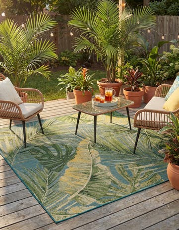 7' 10 x 7' 10 Easy-Clean Botanical Indoor / Outdoor Square Rug