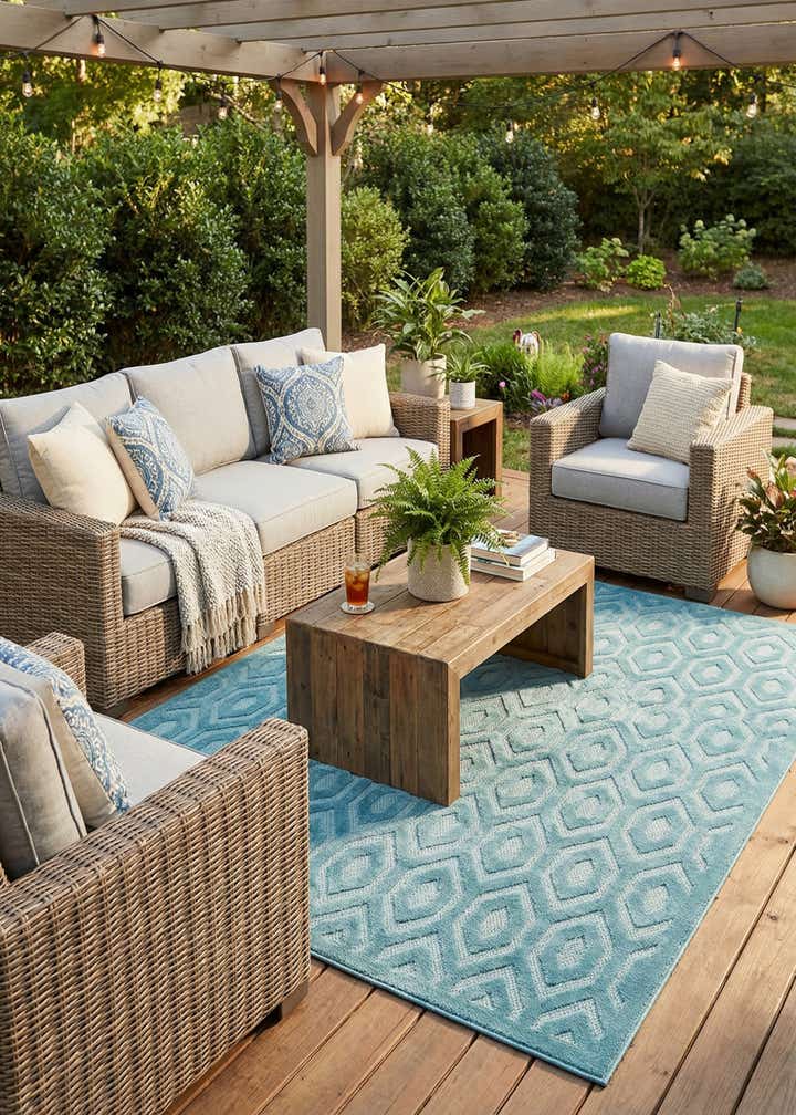 7' 10 x 7' 10 Easy-Clean Trellis Textured Indoor / Outdoor Square Rug