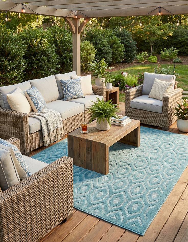 Detail image of 7' 10 x 7' 10 Easy-Clean Trellis Textured Indoor / Outdoor Square Rug