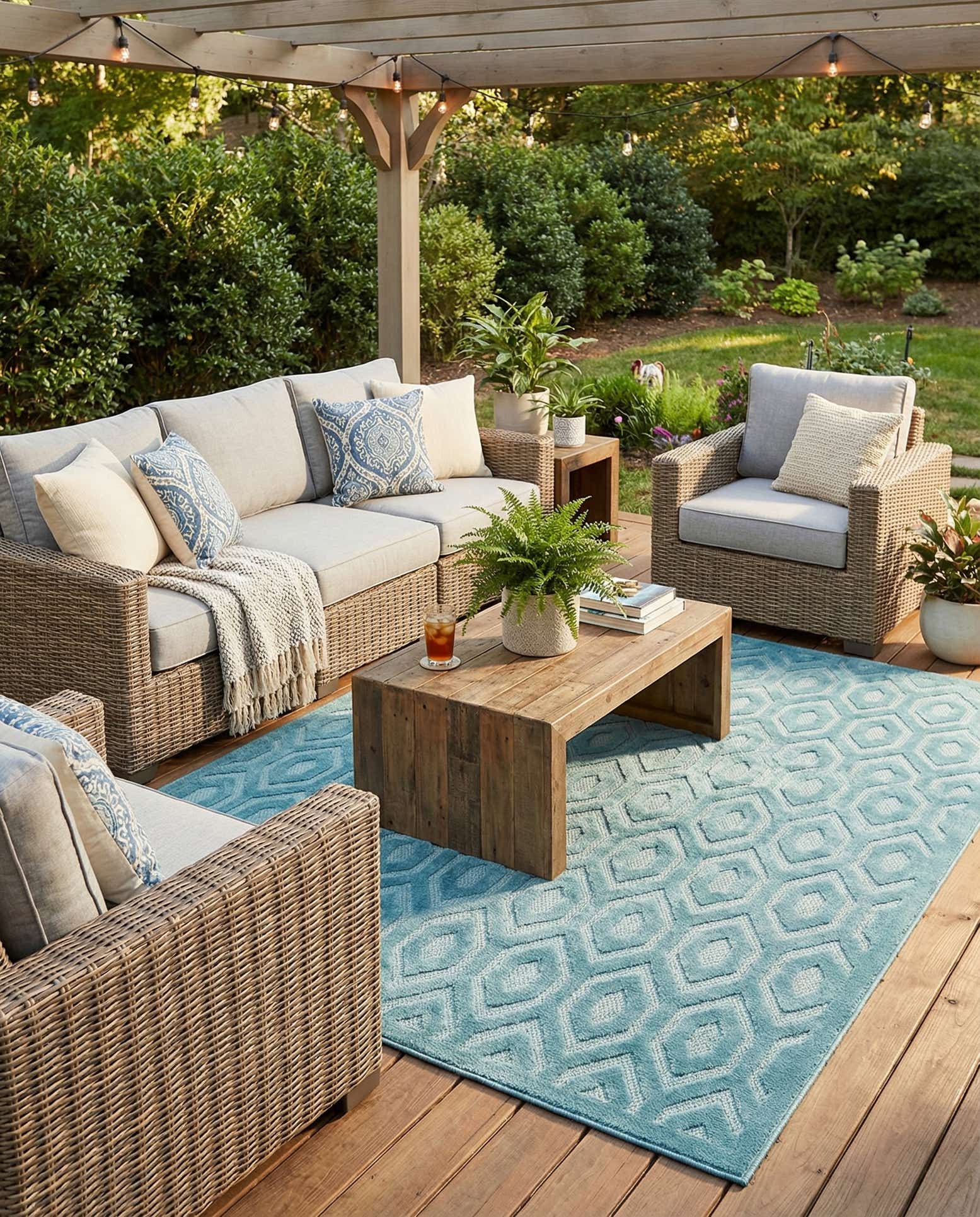 7' 10 x 7' 10 Easy-Clean Trellis Textured Indoor / Outdoor Square Rug