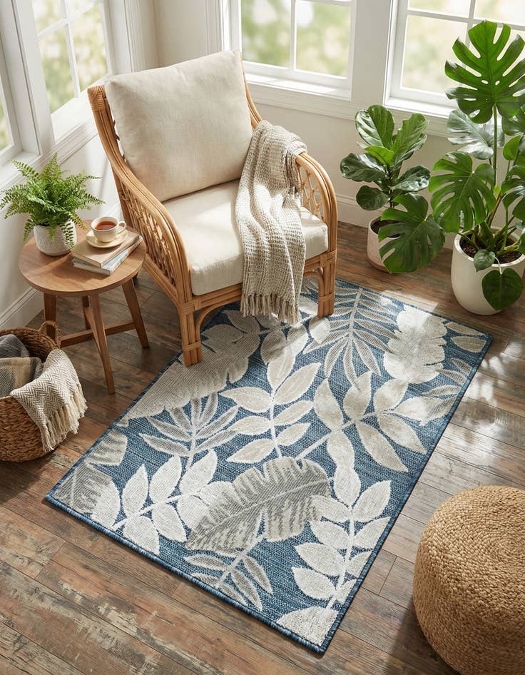 Detail image of 2' 2 x 3'  Washable Botanical Indoor / Outdoor Rug