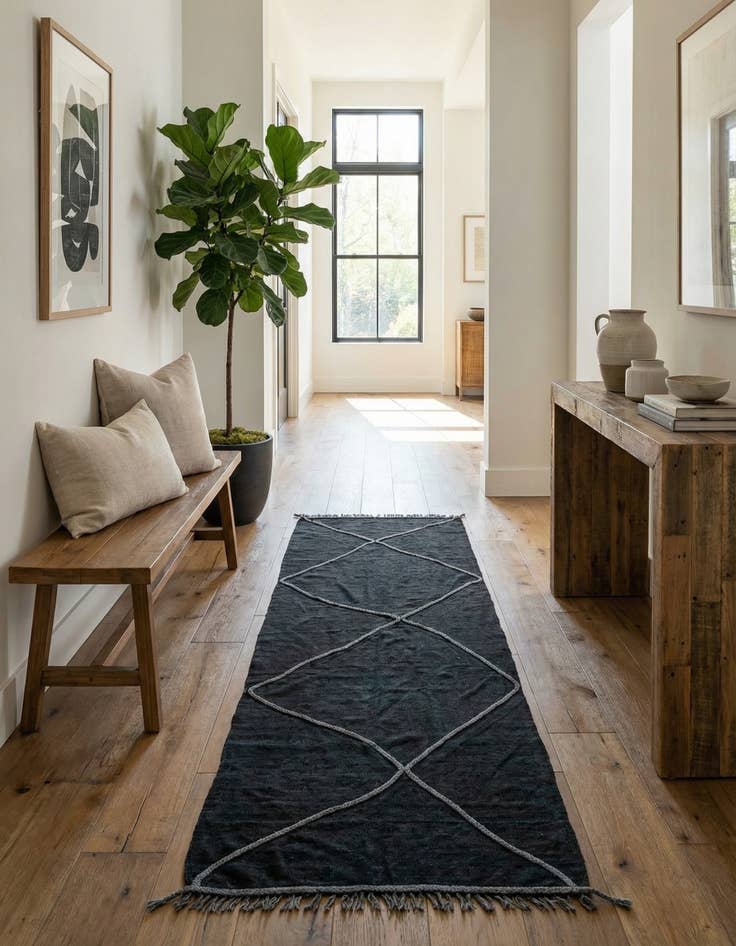 Detail image of 3' 6 x 10'  Hand Woven Kilim Modern Wool Runner Rug