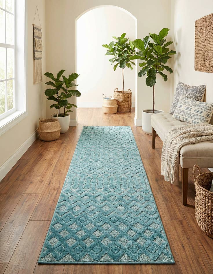 Detail image of 2' x 6'  Washable Trellis Textured Indoor / Outdoor Runner Rug