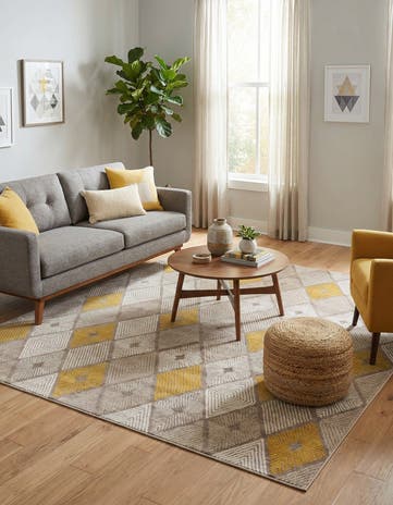 Ivory and Yellow Laguna Square Rug