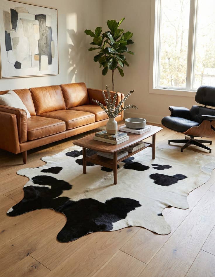 Detail image of  5' 5 x 5' 6 Cowhide Leather Square Rug