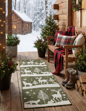 Green Easy-Clean Holiday Indoor / Outdoor Runner Rug