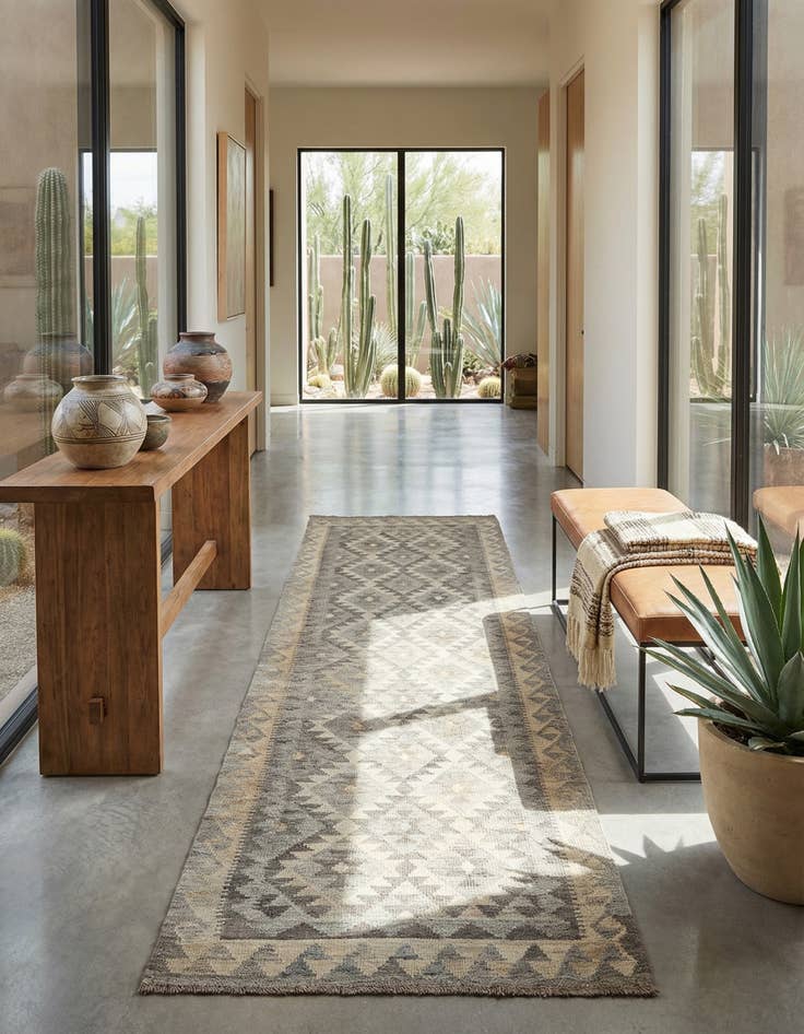 Detail image of 2' 9 x 9' 7  Hand Woven Kilim Maymana Wool Runner Rug