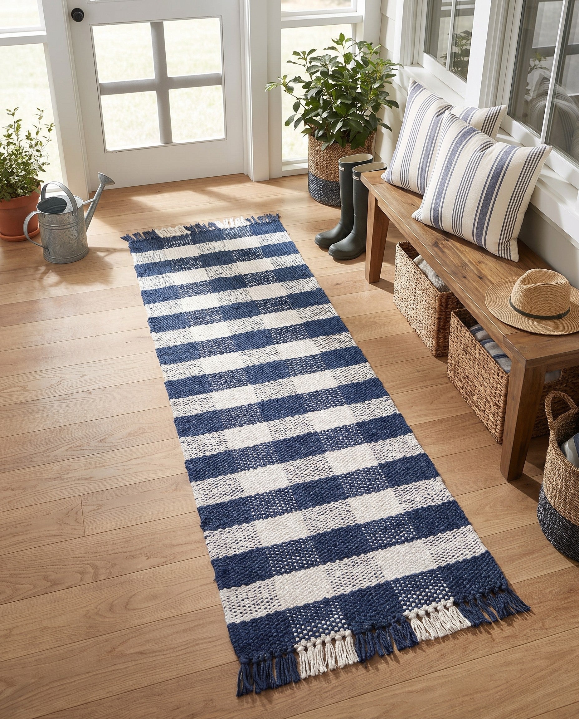 2' x 8' Easy-Clean Eco Plaid Washable Indoor / Outdoor Runner Rug
