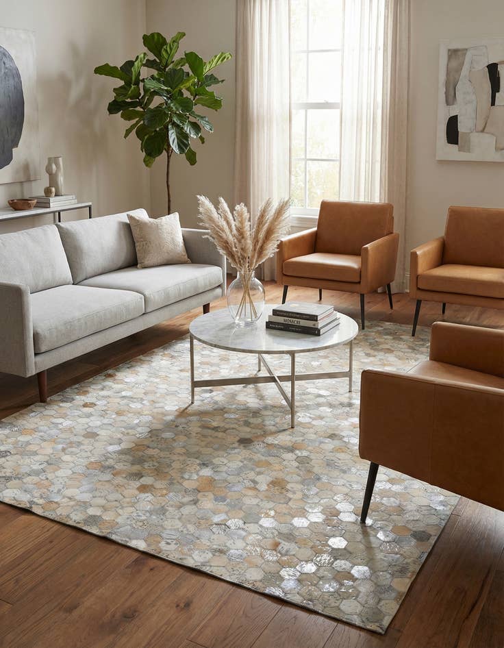 Detail image of 5' 2 x 7' 10 Cowhide Leather Rug