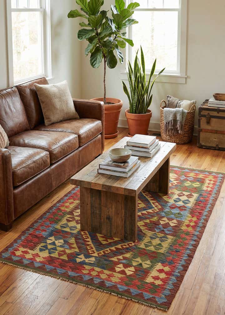 3' 4 x 6' 3 Hand Woven Kilim Maymana Wool Rug