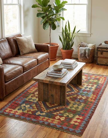 3' 4 x 6' 3 Hand Woven Kilim Maymana Wool Rug