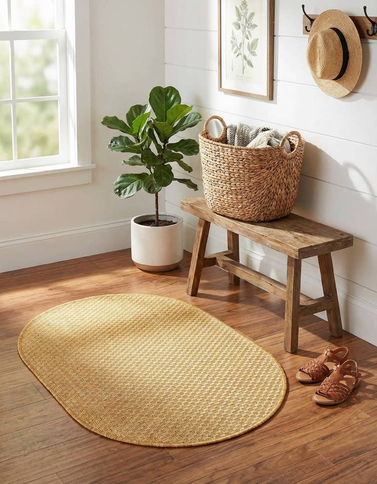 Detail image of 2' x 3'  Washable Solid Indoor / Outdoor Oval Rug