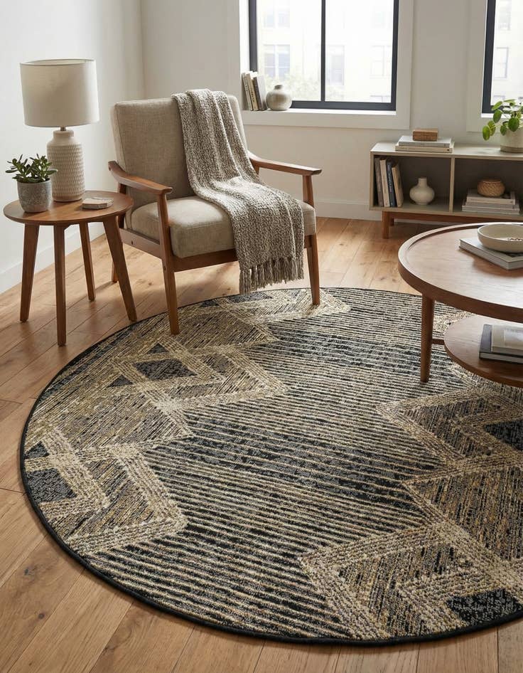 Detail image of 5' x 5'  Washable Modern Indoor / Outdoor Round Rug
