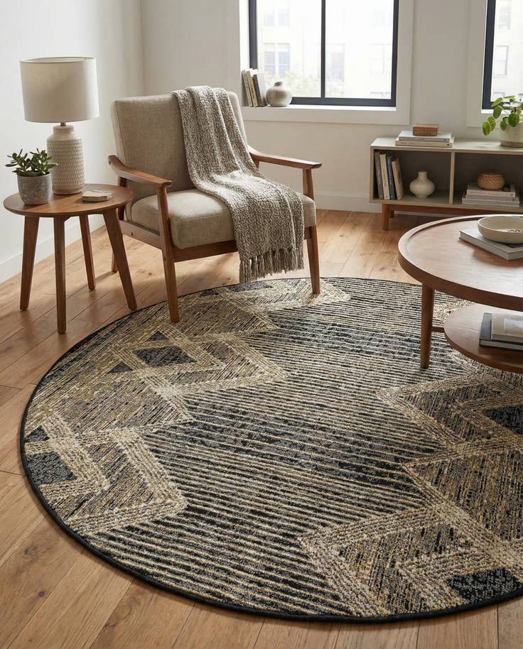 Detail image of 5' x 5' Easy-Clean Modern Indoor / Outdoor Round Rug