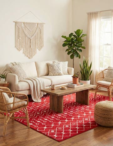 Burgundy Red Moroccan Trellis Square Rug
