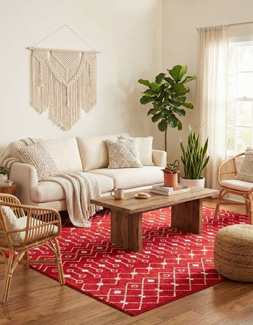 Burgundy Red Moroccan Trellis Square Rug