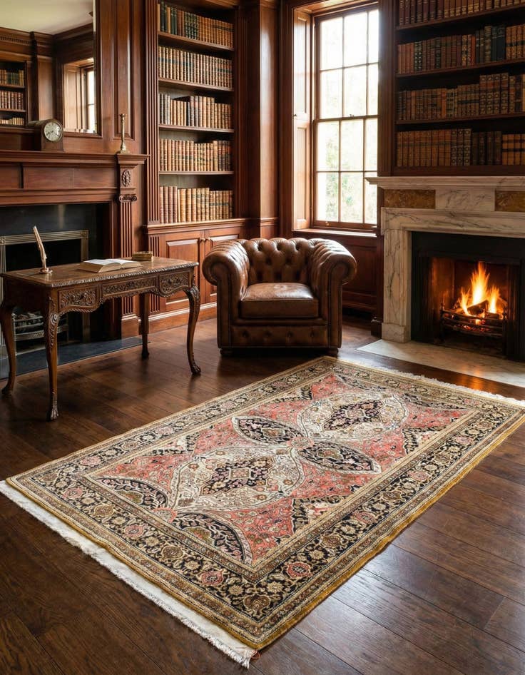 Detail image of  3' 6 x 5' 10  Hand Knotted Qom Silk Persian Rug