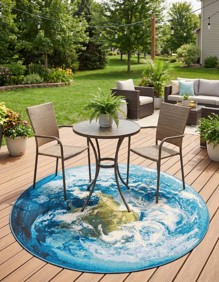 Detail image of 5' 3 x 5' 3  Washable Modern Indoor / Outdoor Round Rug