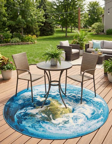 5' 3 x 5' 3 Easy-Clean Modern Indoor / Outdoor Round Rug