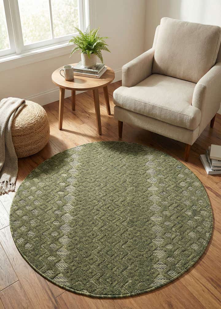 4' x 4' Easy-Clean Trellis Textured Indoor / Outdoor Round Rug