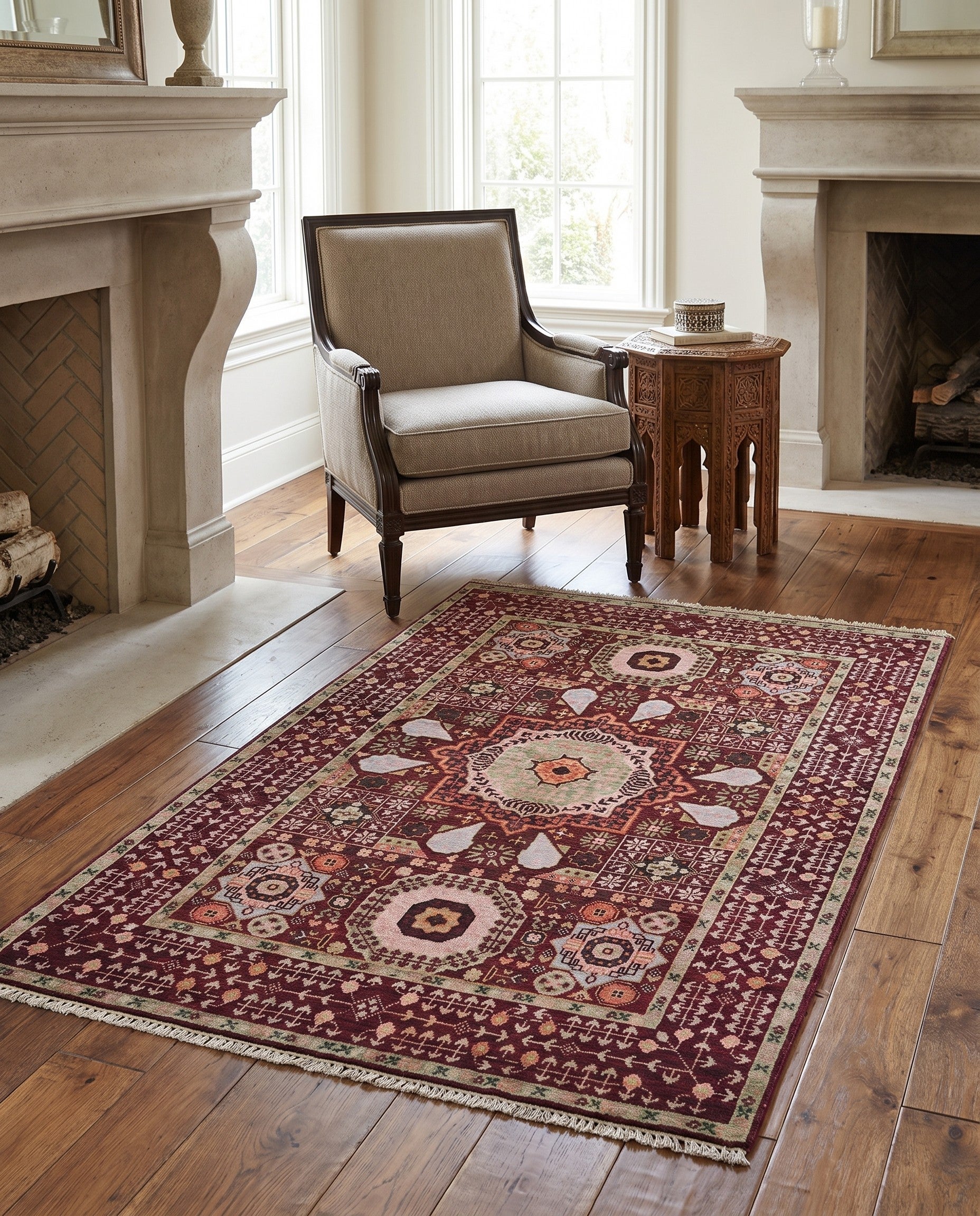 3' 5 x 5' 3 Hand Knotted Mamluk Ziegler Rug