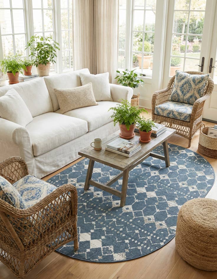 Detail image of  5' 3 x 8'  Washable Lattice Indoor / Outdoor Oval Rug