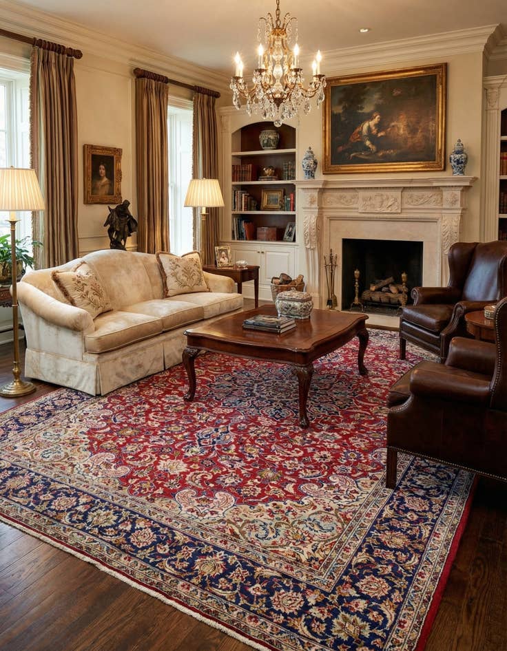 Detail image of 9' 7 x 12' 10  Hand Knotted Isfahan Persian Wool Rug