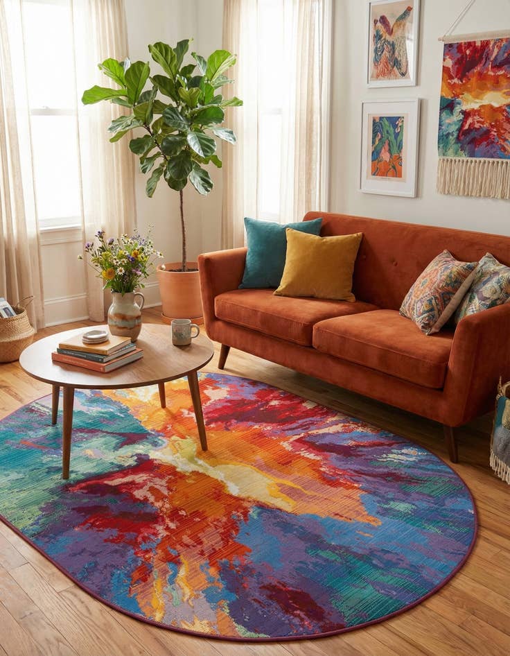 Detail image of 4' x 6' Easy-Clean Modern Indoor / Outdoor Oval Rug