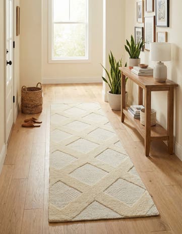 Ivory Hand Woven Lattice Wool Runner Rug
