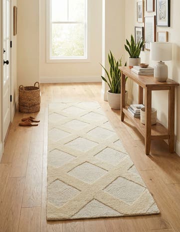 Ivory Hand Woven Lattice Wool Runner Rug