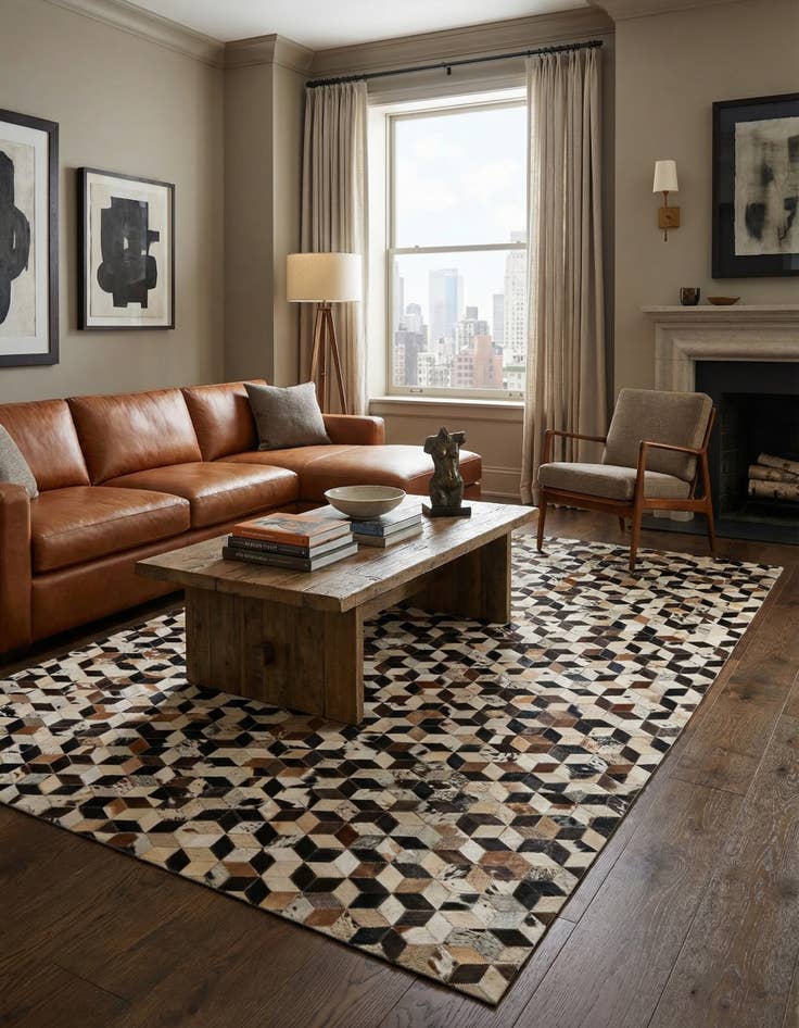 Detail image of  5' 2 x 7' 10 Cowhide - Patchwork Rug