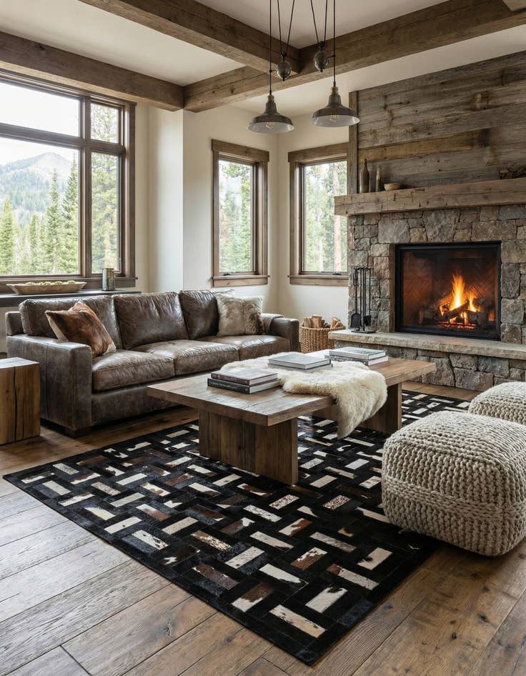 Detail image of  5' 2 x 8' 1 Cowhide - Patchwork Rug