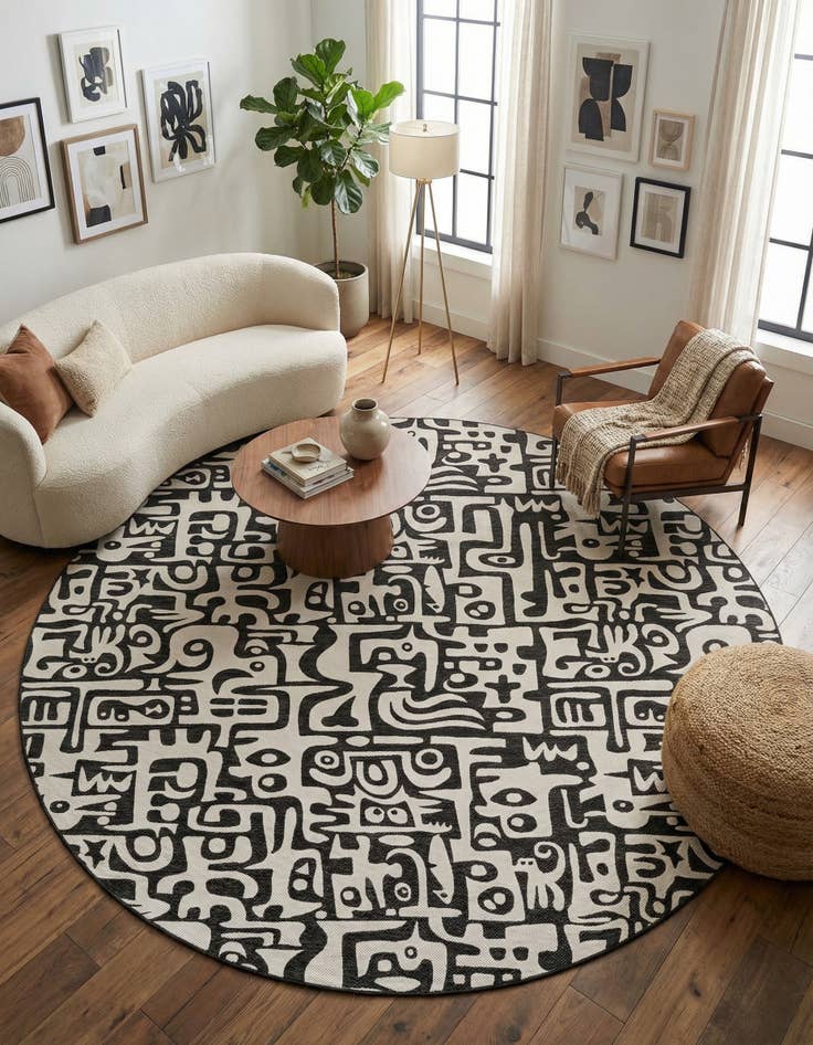 Detail image of 13' x 13'  Washable Modern Indoor / Outdoor Round Rug