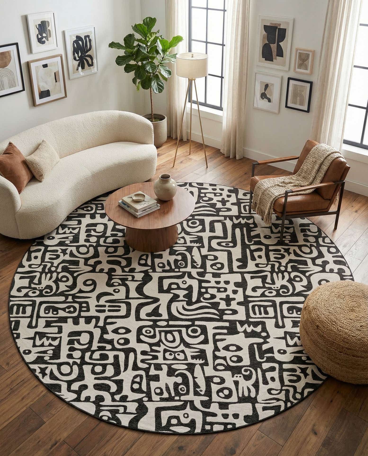 13' x 13' Easy-Clean Modern Indoor / Outdoor Round Rug