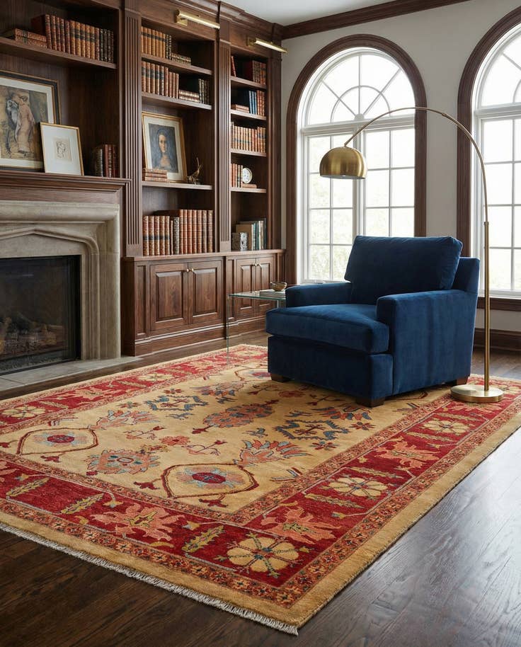 Detail image of 6' 8 x 9' 10 Hand Knotted Peshawar Ziegler Wool Rug