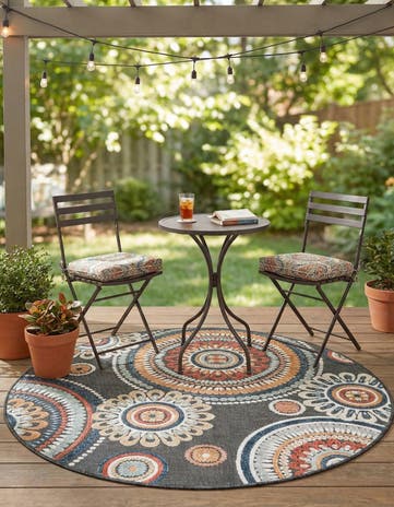 4' 5 x 4' 5 Easy-Clean Botanical Indoor / Outdoor Round Rug