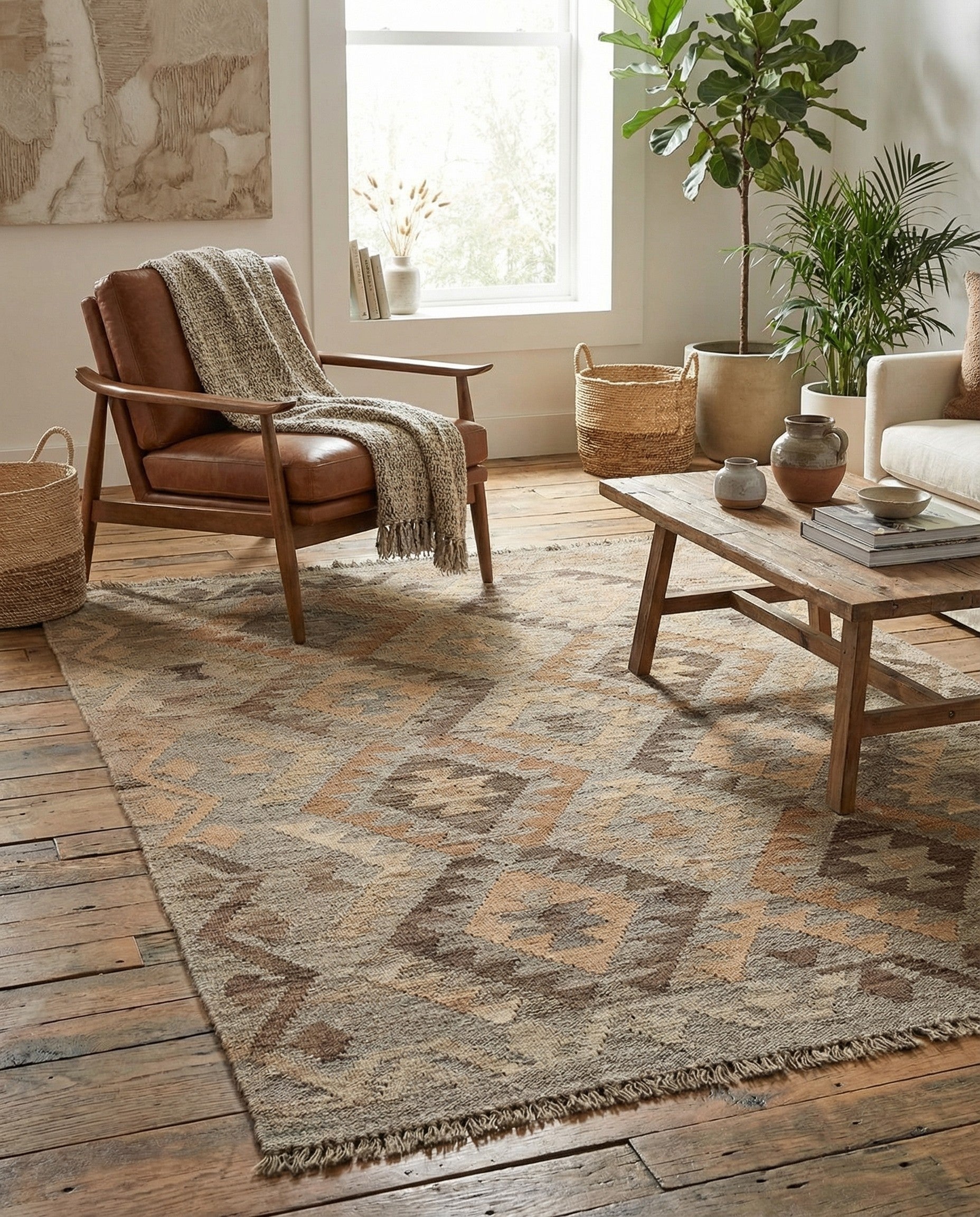  3' 5 x 4' 9  Hand Woven Kilim Maymana Wool Rug