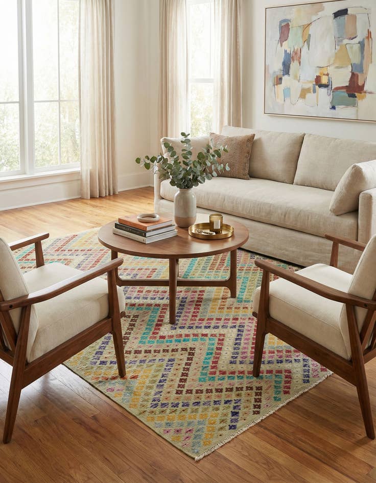 Detail image of 6' 3 x 7' 10  Hand Woven Kilim Modern Wool Rug