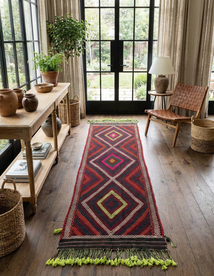 Detail image of 2' 8 x 9'  Hand Knotted Kilim Fars Persian Wool Runner Rug