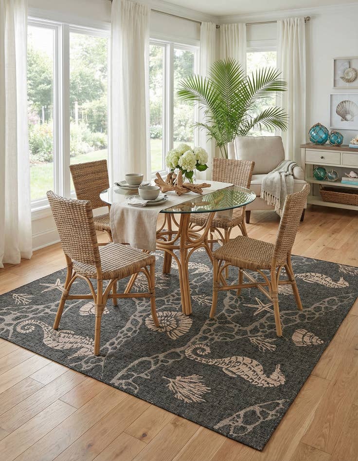 Detail image of  10' x 10'  Washable Coastal Indoor / Outdoor Square Rug