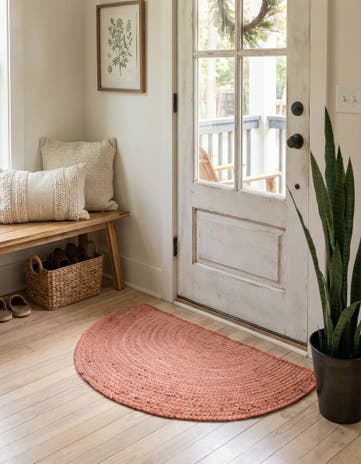 Light Pink Handmade Braided Jute Hearth Rug