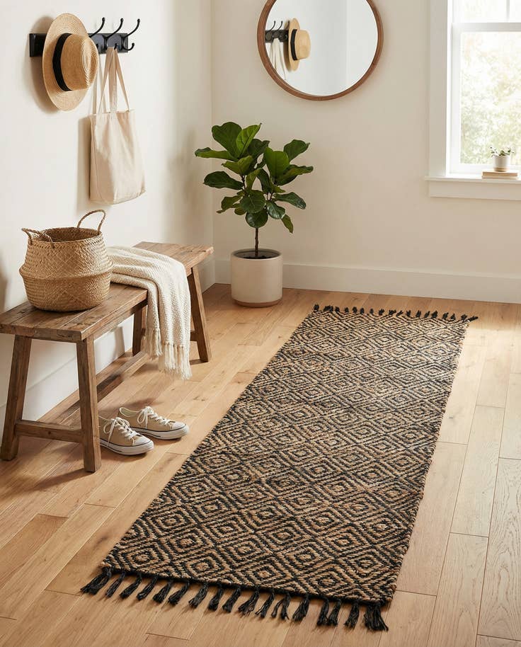 Detailansicht von 65cm x 305cm Handgewebt Braided Jute Läufer Teppich
