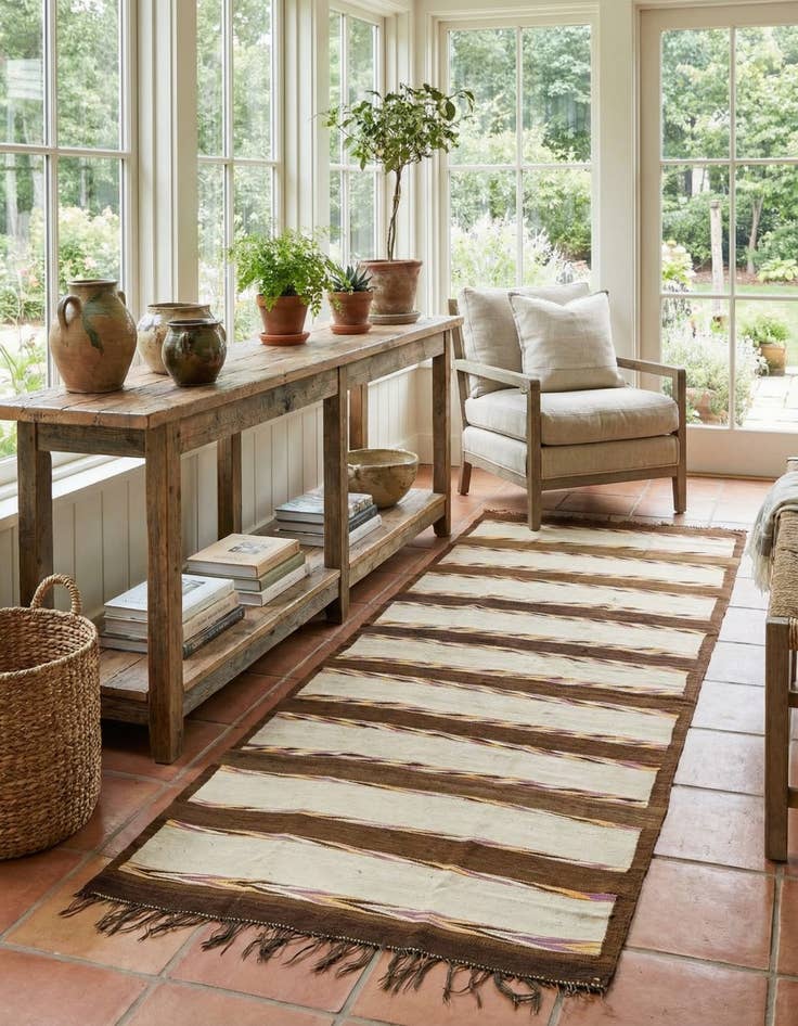 Detail image of 4' 10 x 14'  Hand Woven Kilim Fars Wool Runner Rug