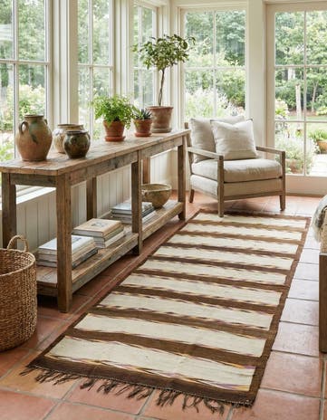 4' 10 x 14' Hand Woven Kilim Fars Wool Runner Rug