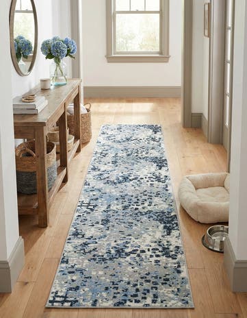 Gray Navy Green Kamala Washable Runner Rug
