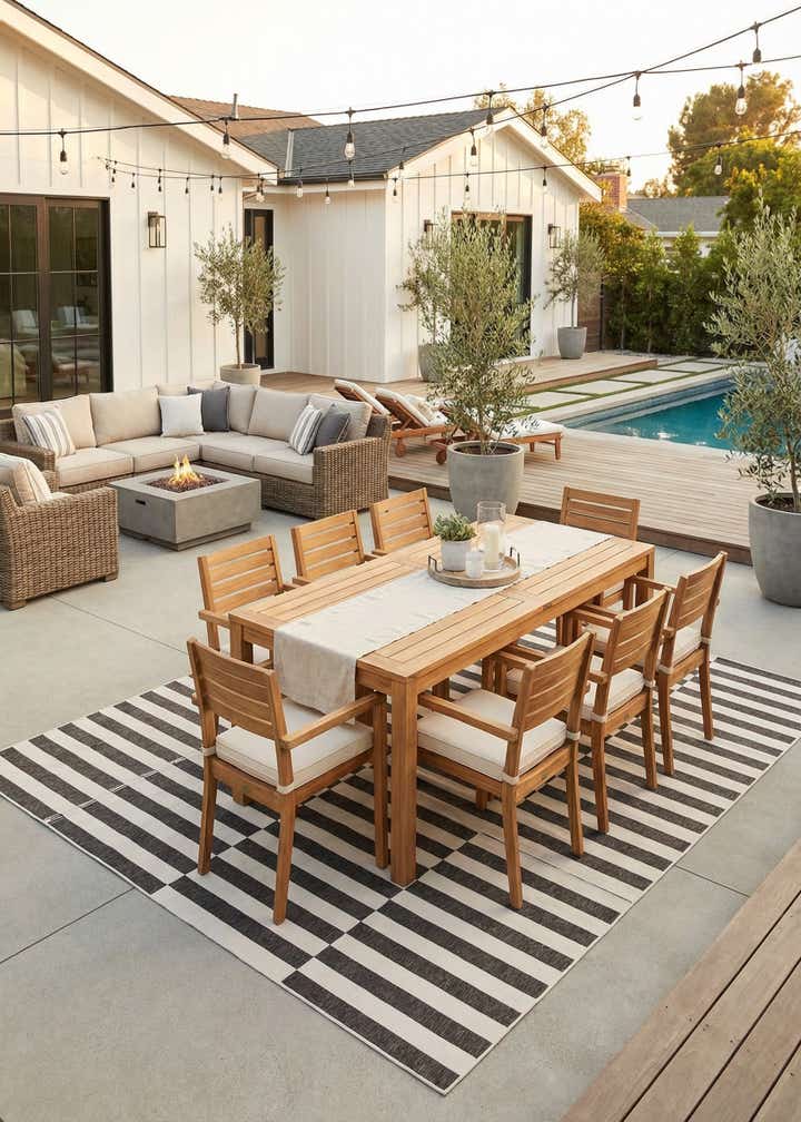 13' x 13' Easy-Clean Striped Indoor / Outdoor Square Rug
